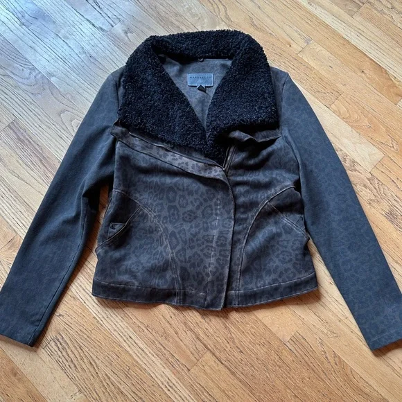 Anthropologie Marrakech Leopard Print Moto Jacket Removable Sherpa Collar - Picture 3 of 12